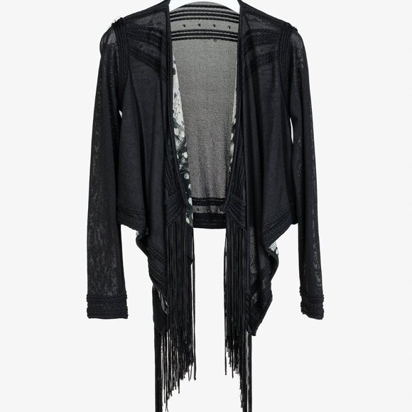 Roberto Cavalli Black Fringe Shawl Cardigan